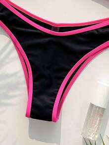 Swim Basics Vacation Beach Contrast Color Trim Swimwear Set - Multicolor - View 6