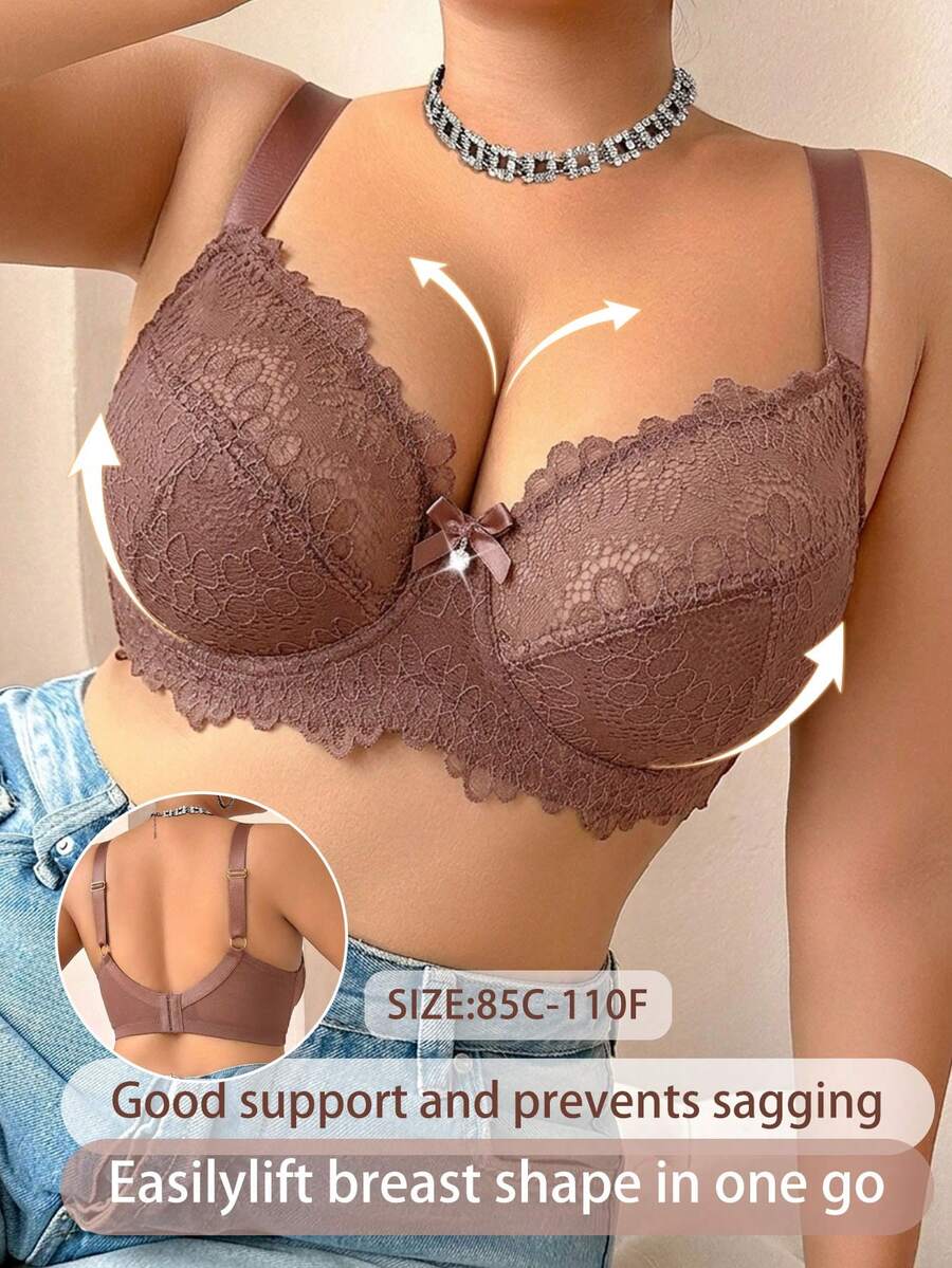 DesireSculpt Christmas Lace Patchwork Plus Size Underwire Bra Roleplay Brown Summer - Coffee Brown - View 1