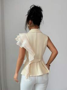 SHEIN Elenzya Áo blazer nữ cổ chữ V sâu, ve áo xếp nếp, kiểu dáng thường ngày, đa năng, thích hợp đi làm. - Màu be - Xem 2