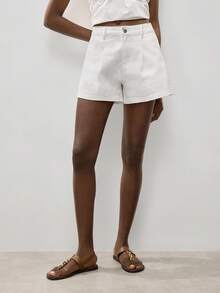 Maija Women's Casual Versatile Solid Color Denim Shorts, Summer Jorts - White - View 2