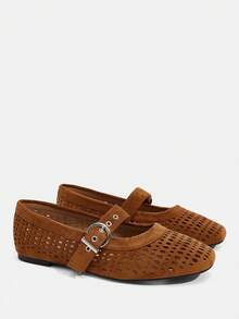 CUCCOO CURVES Wide Fit Women's New Fat Wide Last Fashion Hollow Flat Shoes Fall Shoes - Brown - View 8