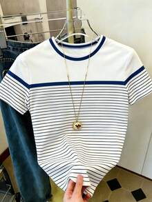 Resyla Women's Round Neck Color Block Casual Versatile Daily Wear Short Sleeve T-Shirt - Multicolor - View 3