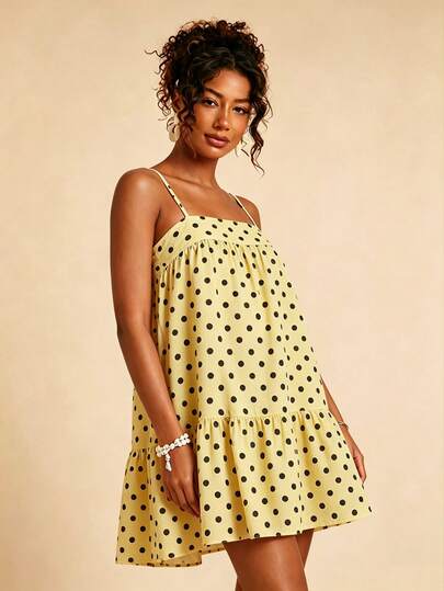 Travachic Women's Polka Dot Pleated Casual Party Mini Camisole Dress