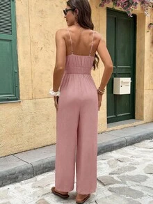 Serisse 女士纯色流苏装饰休闲连体裤 - 粉色 - 查看 7