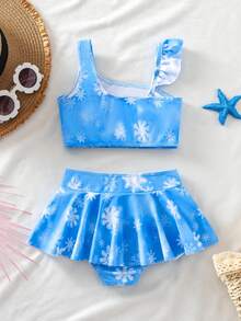 SHEIN 两件套女童泳衣套装，含防晒衣，儿童泳装套装，女童度假装 - 淺藍色 - 查看 3