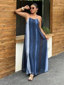 Livesso Beaded Tie Dye Dress, Vacation Style, Plus Size, Spring/Summer Sundress - Blue - View 4