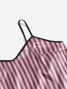SilkySpell Women's Satin Striped Camisole Top And Bow-Tie Shorts Pajama Set - Brown - View 5