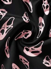 ROMWE Kawaii Gothic Demon Mask Loose Black Plus Size Shorts - Black - View 4
