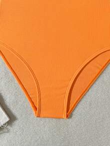 Traje de baño de una pieza con bloques de color para adolescentes, adecuado para vacaciones en la playa, fiestas en la piscina, fiestas en la playa - Naranja - Ver 5
