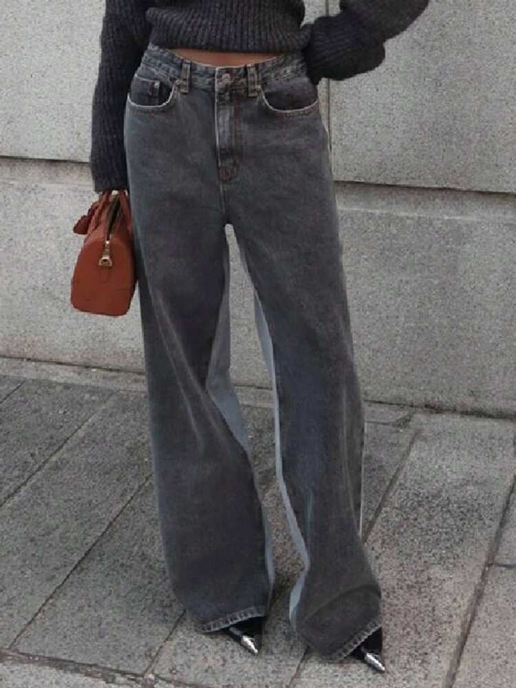 Women's Casual Loose Fit Color Block Patchwork Jeans