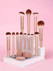 Juego de brochas de maquillaje, herramientas de maquillaje profesionales completas, almacenamiento portátil, perfecto para principiantes y caja de regalo festiva - Dorado - Ver 4