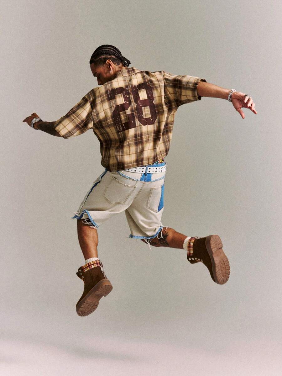 CRAVYNX Men's Brown Plaid Button-Down Shirt, Short-Sleeved Retro Street Style Printed "28" Collar Casual Top, Regular Fit, Fashionable Spring/Summer Shirt, Suitable As A Gift For Husband Or Boyfriend. - Apricot - View 1
