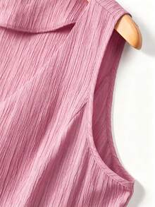 GlowEve CURVE Plus Size Women's Solid Color Textured Jacquard V-Neck Sleeveless Blouse, Ruffle Tie Bow Vacation Shirt - Dusty Pink - View 4