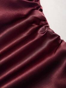 Sweetra Đầm ngắn phối ren satin mới, màu cà phê, thích hợp mặc đi dự tiệc, mùa xuân/hè. - Màu Đỏ Sâu - Xem 4