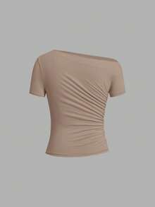 SHEIN Clasi 3pcs Women's Solid Color Asymmetrical Shoulder Casual Versatile Daily Wear Short Sleeve T-Shirts,Summer Top - Multicolor - View 7