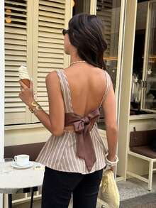 Serisse Women's Striped Casual Versatile Daily Wear Shirt,Summer Top Elegant - Brown - View 7