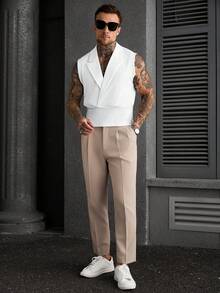 Manfinity CasualCool Áo tank top nam dáng ôm, cổ chữ V sâu, không tay, chất liệu dệt kim. - trắng - Xem 4