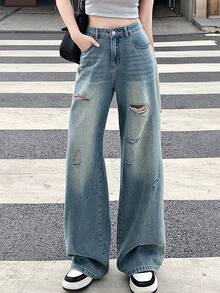 DAZY Women's Casual Washed Distressed Denim Jeans Petite - Blue - View 8