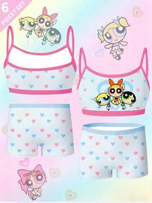 SHEIN Bộ 6 món đồ lót in hình động vật dễ thương cho bé gái, áo hai dây và quần lót, trang phục thoải mái. - Nhiều màu - Xem 5