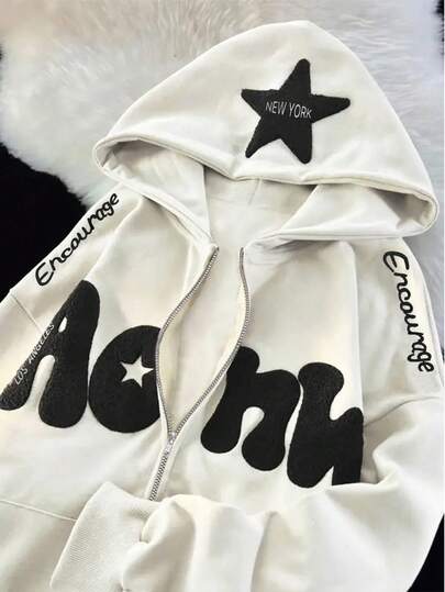 Glimmora Women's Letter Printed Zipper Front Hooded Sweatshirt,Long Sleeve Tops Graduation,Back To School,Graduation,Teacher For Women,Back To School Fall Sweatshirt