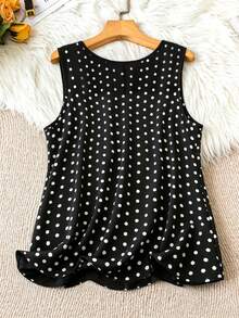 SHEIN LUNE Plus Size Women Polka Dot Print Round Neck Casual Tank Top - Multicolor - View 2