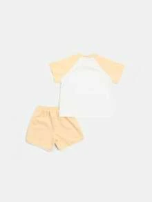 SUMWON Boxy Fit Raglan Sleeve T-Shirt And Shorts Co-Ord Set With Contrast Color Block Design For Casual Summer Wear - Yellow - View 2