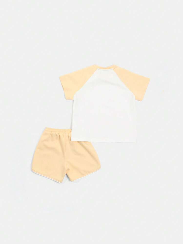 Boxy Fit Raglan Sleeve T-Shirt And Shorts Co-Ord Set With Contrast Color Block Design For Casual Summer Wear