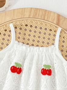 Cozy Pixies Đầm hai dây dệt kim họa tiết quả anh đào cho bé gái, thích hợp cho mùa hè, kỳ nghỉ, đi biển và dã ngoại. - trắng - Xem 7