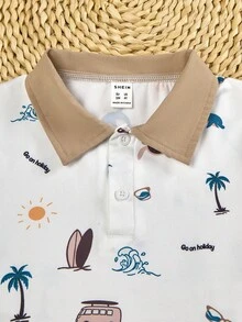 Souflis Souflis 男童休闲学院风 Polo 领 T 恤套装，夏季 - 卡其色 - 查看 4