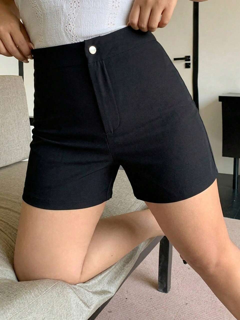 Dazy Plus Plus Size Women's Elastic Waist Solid Color Tight Fitting Shorts, Black, Spring/Summer