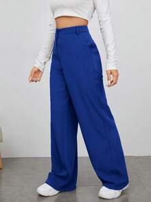 EURMUSE Pantalones regulares de uso diario simples para mujer en unicolor - Azul - Ver 3
