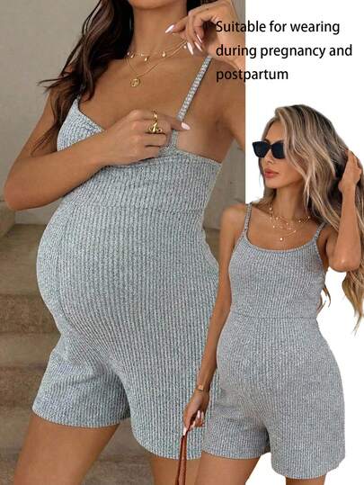 SHEIN Maternity Solid Color Casual Everyday Romper
