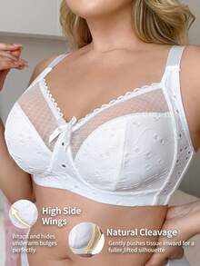 SHEIN 1件加大码女士提花柔软文胸 - 白色 - 查看 3