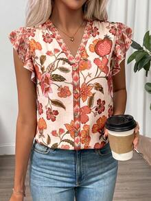 SHEIN Clasi Áo sơ mi nữ tay bồng in hoa, kiểu dáng đi nghỉ mát. - Nhiều màu - Xem 6