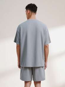Driftmere Men Solid Drop Shoulder Tee & Shorts For Summer, Cozy Outfits Father's Day – A Fathers Day Gift Guide - Grey - View 2