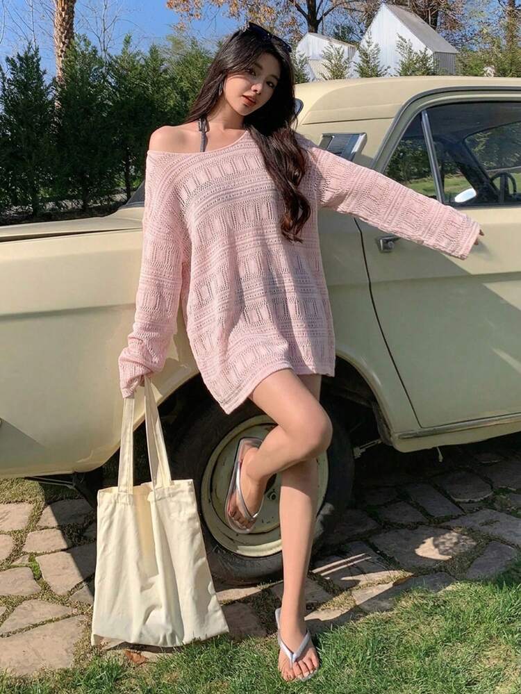 Women's Vacation Casual Solid Color Knit Cover Up
