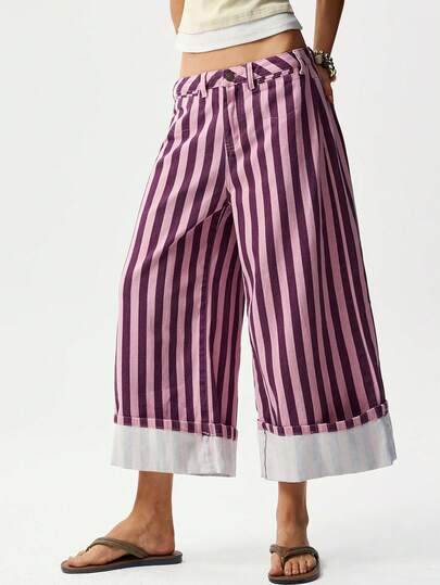 Bohemela Casual Woven Striped Loose 7/8 Pants