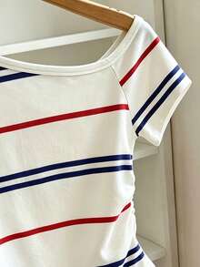 Resyla Plus Size Women Striped Round Neck Short Sleeve Casual Versatile T-Shirt - Multicolor - View 4