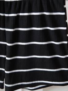 SHEIN 少女夏季休闲条纹蝴蝶结装饰背心和短裤套装 - 彩色 - 查看 8