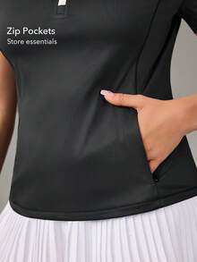 OutZeal Kaos Olahraga Wanita Hitam untuk Gym, Golf, Musim Panas, Perlindungan UV UPF50+, Sentuhan Dingin, Bagian Depan Setengah Resleting, Lengan Pendek - Hitam - View 4