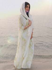 Al Najma Đầm maxi Thổ Nhĩ Kỳ dành cho nữ và áo abaya truyền thống Ả Rập. - Màu vàng - Xem 7