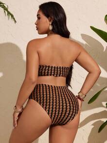 SHEIN Swim Curve Plus Size Women Minimalist Daily Striped Bandeau Top And Triangle Bottoms Summer Swimwear Set - Multicolor - View 2