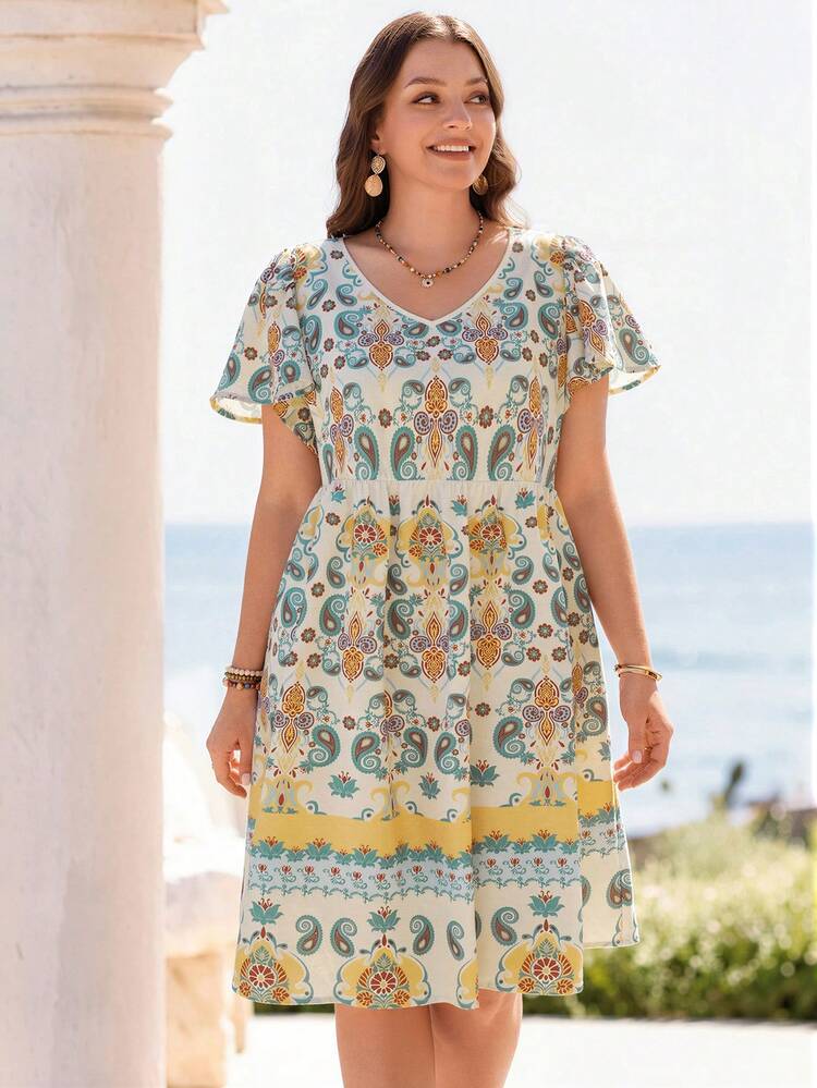 Plus Size Casual Allover Print Dress