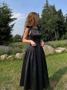 SHEIN MOD 黑色缎面长裙 - 黑色 - 查看 6