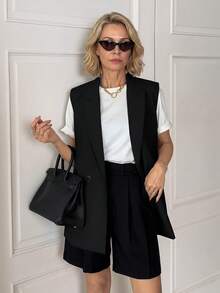 Vivie Lora Solid Color Loose Sleeveless Casual Vest, Summer Jacket For Middle-Aged Elderly Women Teachers' Day - Black - View 2