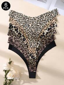Bare Chapter 6 piezas de tanga de mujer de tiro bajo, cómodo y de moda, en unicolor y estampado de leopardo - Multicolor - Ver 5