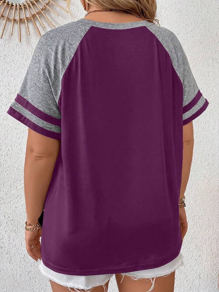 Plus Size Summer Casual Colorblock T-Shirt Summer Summer Outfit For Women Festival Outfits For Women Beach Outfits For Women Vacation Outfits Women Holiday Outfits  For Women Country Concert Outfit Casual Blouse For Women