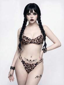ROMWE Goth Bộ bikini hai mảnh gợi cảm họa tiết da báo, dây mảnh, thích hợp cho kỳ nghỉ biển, tiệc tùng, dành cho nữ, hàng mới về. - Nhiều màu - Xem 3