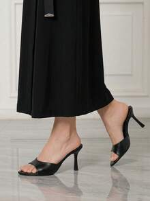 Sleekvia Sepatu Selop Wanita Hak Tinggi Model Baru untuk Musim Panas - Hitam - View 3