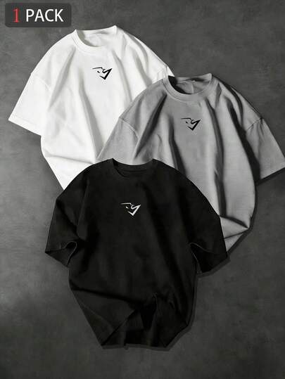 Manfinity Sport Corelite 加大码男士休闲简约印花圆领短袖运动T恤，夏季